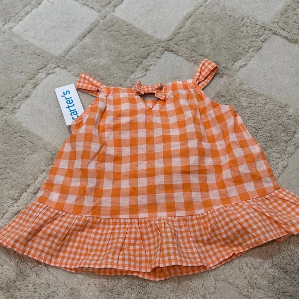 Carter's Orange & White Gingham Peplum Top
